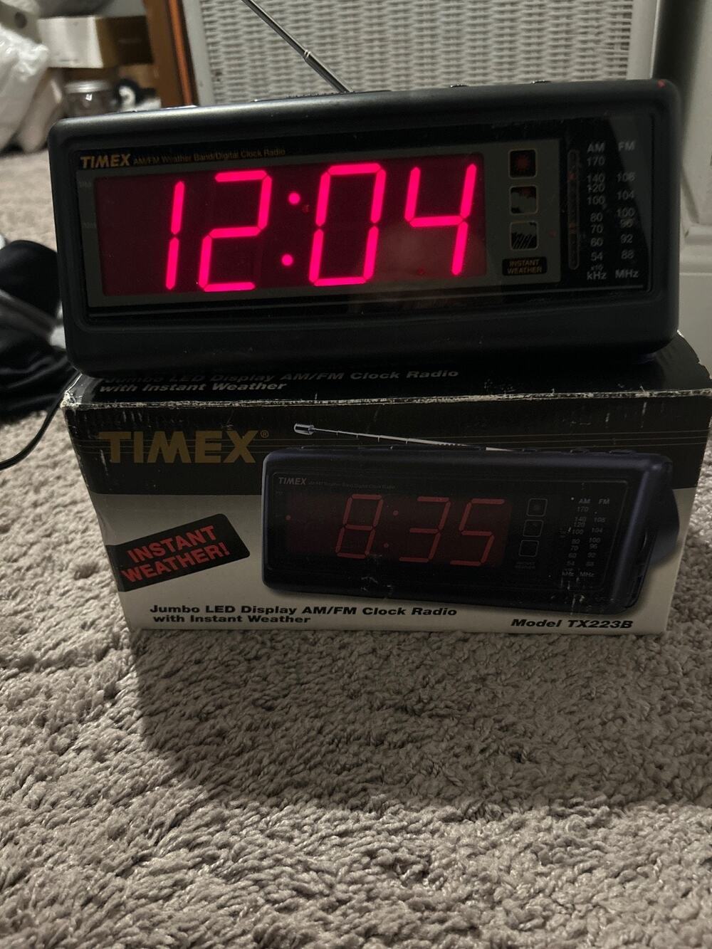Vintage Timex Instant Weather AM/FM Clock Radio Red LED Display Tested W/ Box
